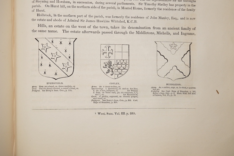 Horsfield, Rev. Thomas Walker – The History, Antiquities and Topography of the County of Sussex, 2 vol., 2 engraved portrait frontispieces, 54 plates, 2 folding maps, original boards with morocco spines, Lewes & London,